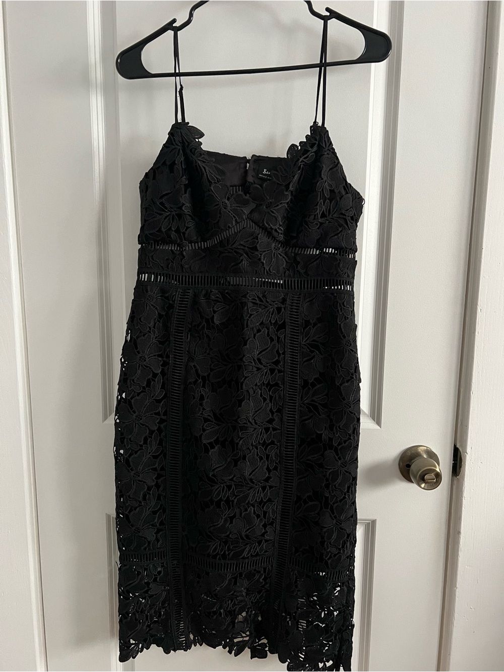 Bardot Black Floral Lace Spaghetti Strap Midi Dress